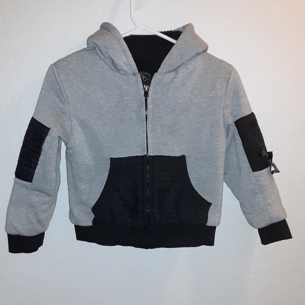 ROK gray and black sherpa lined zippered hoodie